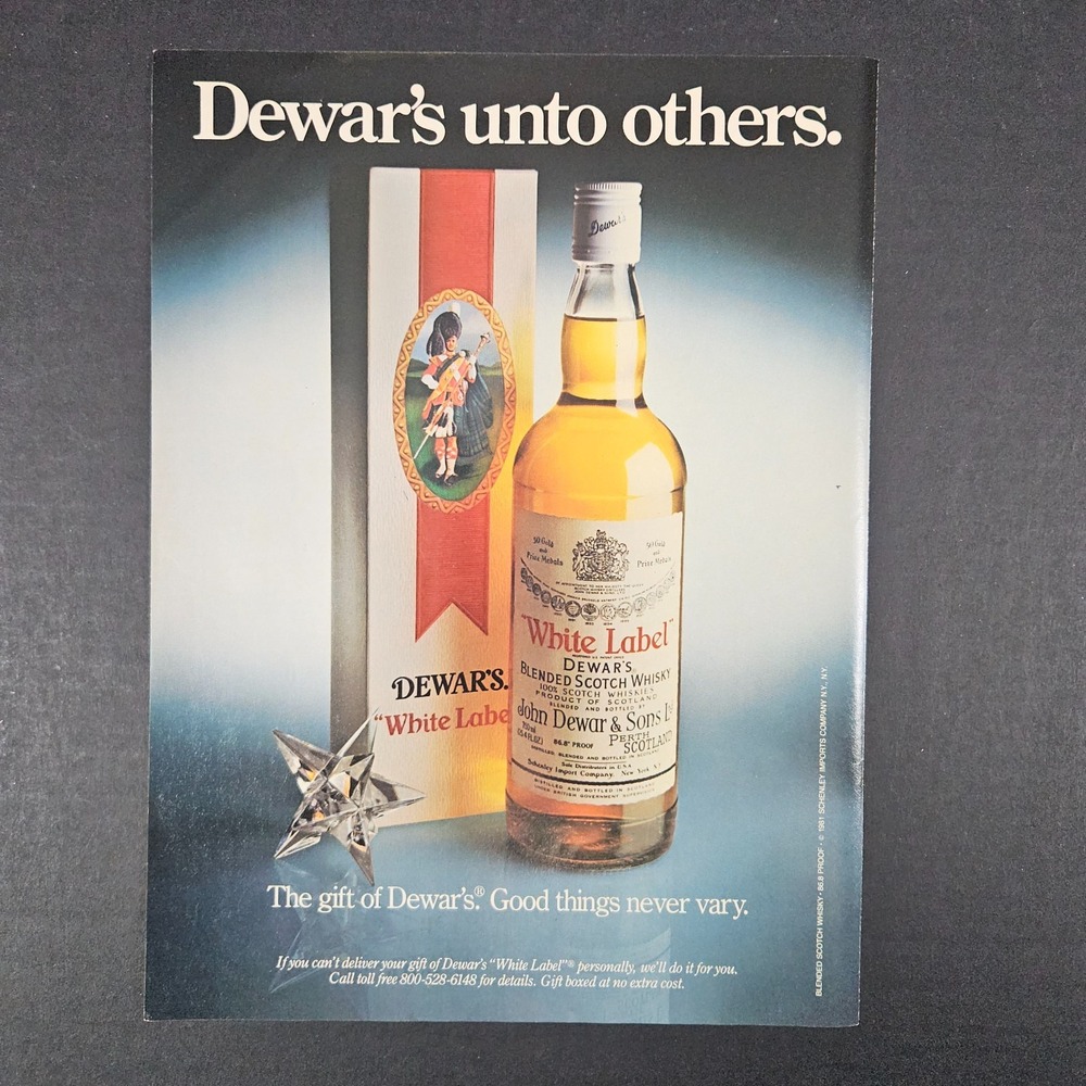 1981 Dewar's White Label Blended Scotch Whisky Vintage Print Ad Schenley Imports